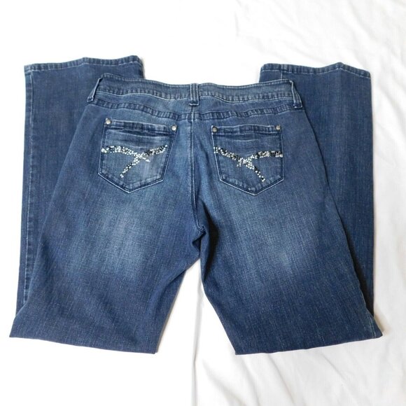 db Premium Womens Boot Cut Jeans Size 8 Rhinestone Embellished Stone Wash Denim - Picture 2 of 8